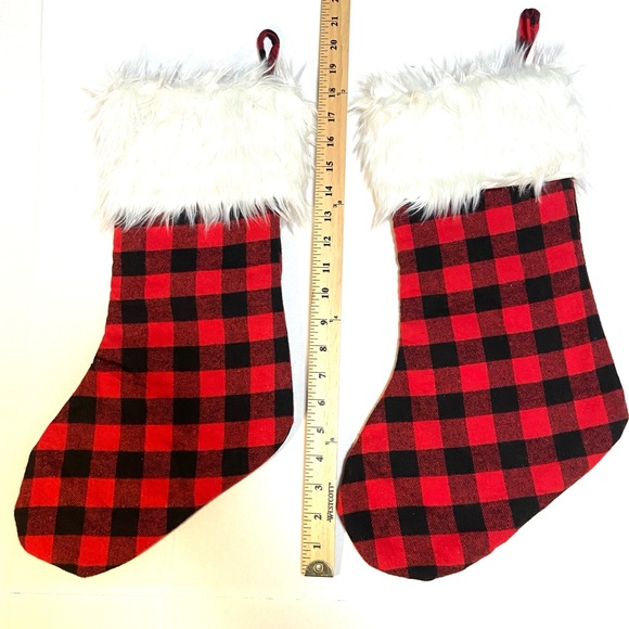 Red and Black Buffalo Plaid Christmas Santa Stockings. Faux Fur Trim 18"L x 7.5W - Picture 3 of 11